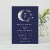 Celestial Midnight Blue Moon bruiloft Kaart (Staand voorkant)