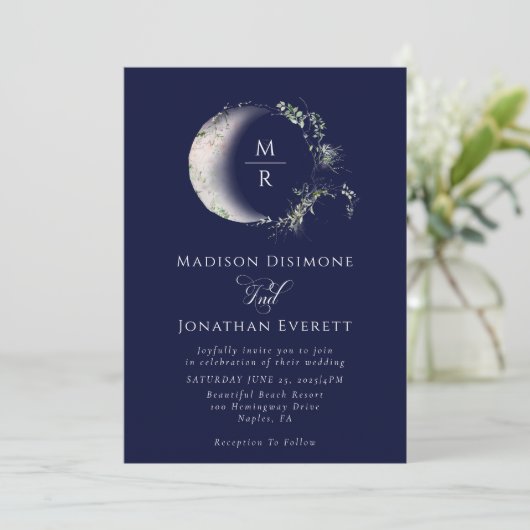 Celestial Midnight Blue Moon bruiloft Kaart (Staand voorkant)