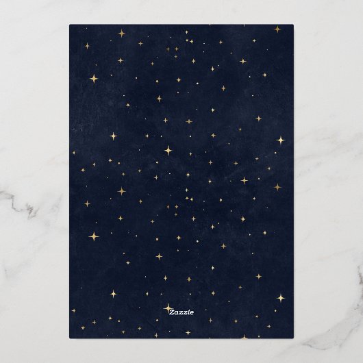 Celestial Midnight Blue Sterren Maan Bruiloft Folie Uitnodiging (Achterkant)