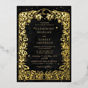 Celestial Midnight Blue Sterren Maan Bruiloft Folie Uitnodiging