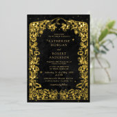 Celestial Midnight Blue Sterren Maan Bruiloft Folie Uitnodiging (Staand Voorkant)