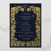 Celestial Midnight Blue Sterren Maan Bruiloft Folie Uitnodiging (Voorkant)