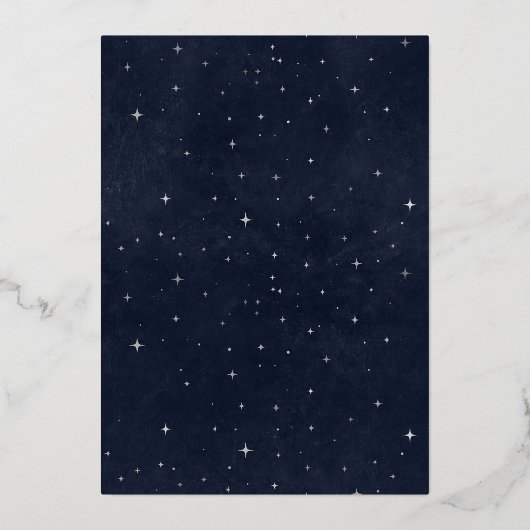Celestial Midnight Blue Sterren Maan Bruiloft Folie Uitnodiging (Achterkant)