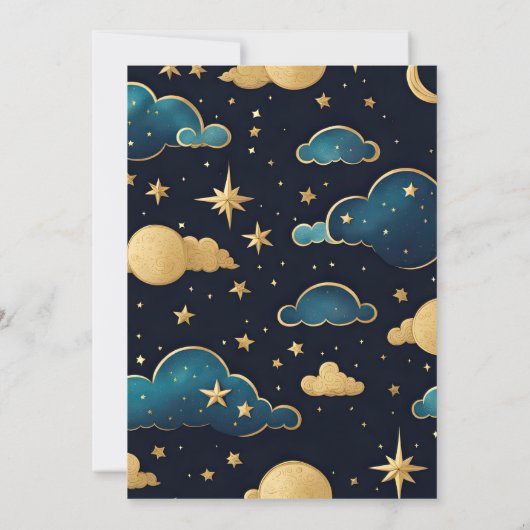 Celestial Midnight Blue Sterren Maan Bruiloft Kaart (Achterkant)