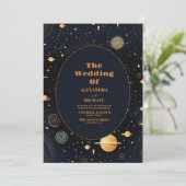 Celestial Midnight Blue Sterren Maan Bruiloft Kaart (Staand voorkant)