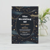 Celestial Midnight Blue Sterren Maan Bruiloft Kaart (Staand voorkant)