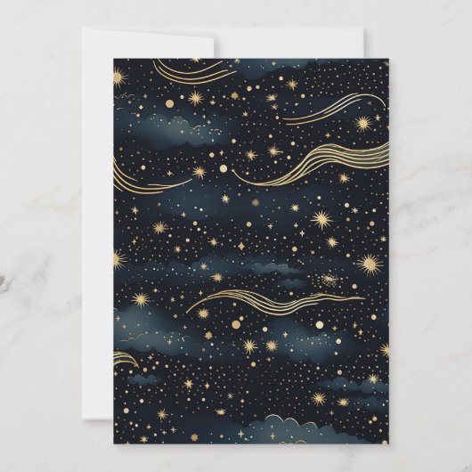 Celestial Midnight Blue Sterren Maan Bruiloft Kaart (Achterkant)