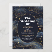 Celestial Midnight Blue Sterren Maan Bruiloft Kaart (Voorkant)