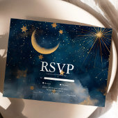 Celestial Midnight Blue Sterren Maan Bruiloft RSVP Kaartje