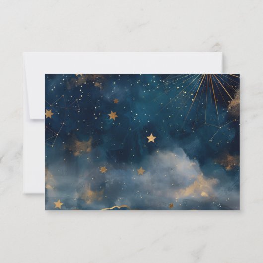 Celestial Midnight Blue Sterren Maan Bruiloft RSVP Kaartje (Achterkant)