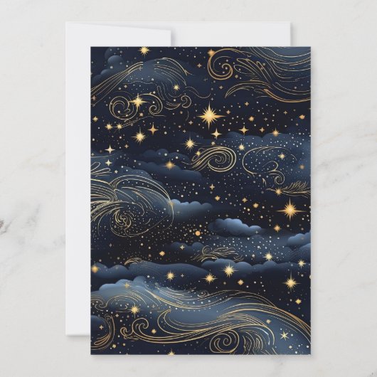 Celestial Midnight Blue Sterren Maan Bruiloft Save The Date (Achterkant)