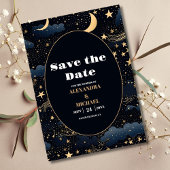 Celestial Midnight Blue Sterren Maan Bruiloft Save The Date