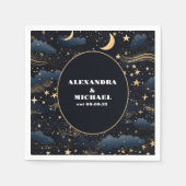 Celestial Midnight Blue Sterren Maan Bruiloft Servet (Voorkant)