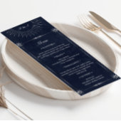 Celestial Midnight Blue Zilver Bruiloft Diner Menu Kaart