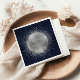 Celestial Midnight Blue Zilveren Maan Bruiloft Servet