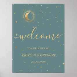 celestial midnight crescent gold  Wedding Welcome  Poster