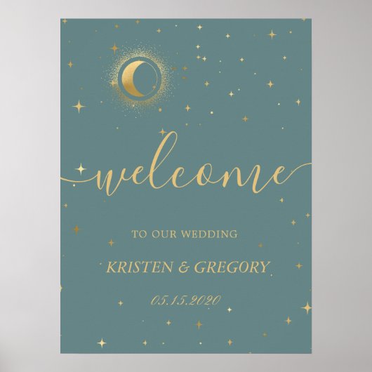 celestial midnight crescent gold  Wedding Welcome  Poster (Voorkant)