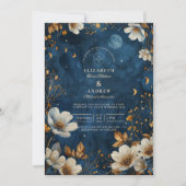 Celestial Midnight Floral Wedding Kaart (Voorkant)