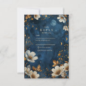 Celestial Midnight Floral Wedding RSVP Kaartje (Voorkant)
