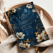 Celestial Midnight Floral Wedding RSVP Kaartje