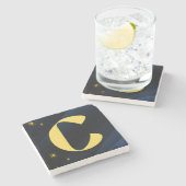Celestial Midnight Gold Monogram Stenen Onderzetter (Zijkant)