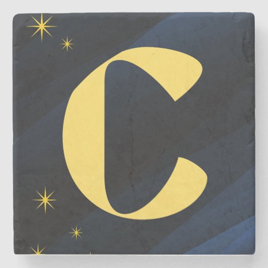 Celestial Midnight Gold Monogram Stenen Onderzetter (Voorkant)