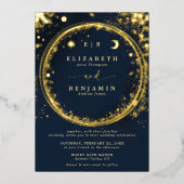 Celestial Midnight Gold Monograms Elegant Wedding Folie Uitnodiging (Voorkant)