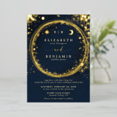 Celestial Midnight Gold Monograms Elegant Wedding Folie Uitnodiging (Staand Voorkant)