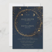 Celestial Midnight Gold Monograms Elegant Wedding Kaart (Voorkant)
