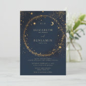 Celestial Midnight Gold Monograms Elegant Wedding Kaart (Staand voorkant)