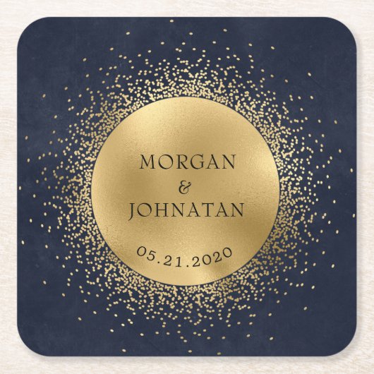 Celestial Midnight Gold Moon Bruiloft Kartonnen Onderzetters (Voorkant)