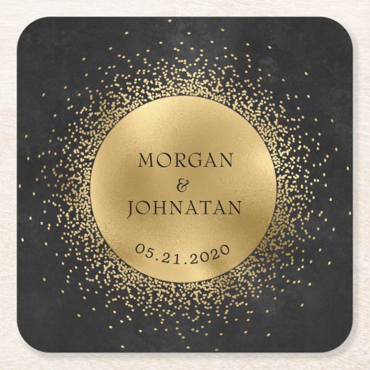 Celestial Midnight Gold Moon Bruiloft Kartonnen Onderzetters (Voorkant)