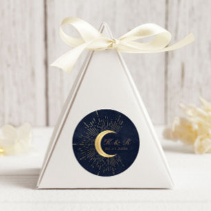 Celestial Midnight Gold Moon Bruiloft Ronde Sticker