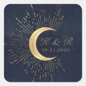 Celestial Midnight Gold Moon Bruiloft Vierkante Sticker (Voorkant)