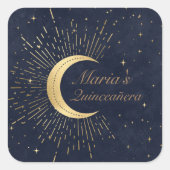 Celestial Midnight Gold Moon Quinceañera Vierkante Sticker (Voorkant)