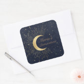Celestial Midnight Gold Moon Quinceañera Vierkante Sticker (Envelop)