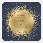 Celestial Midnight Gold Moon Save The Date Vierkante Sticker (Voorkant)