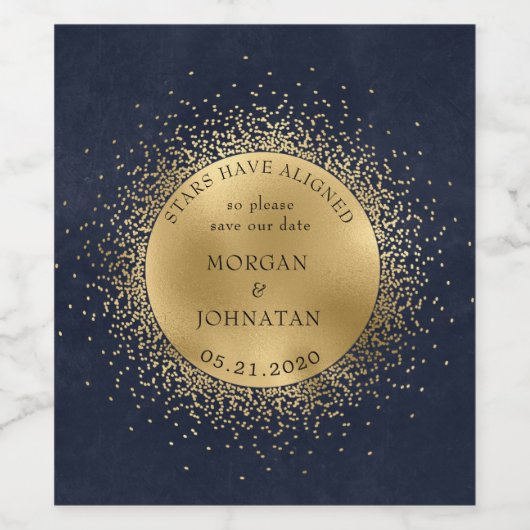 Celestial Midnight Gold Moon Save The Date Wijn Etiket (Enkel label)