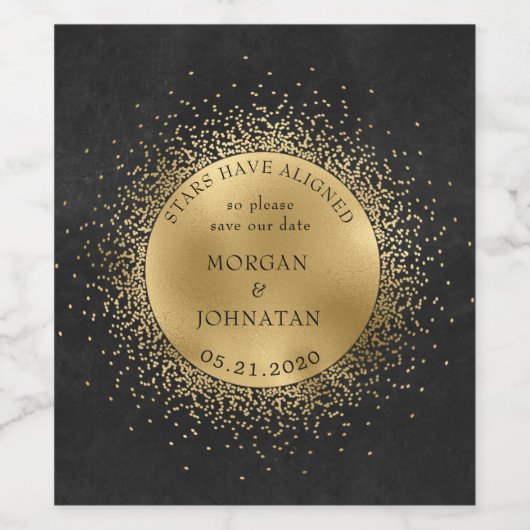 Celestial Midnight Gold Moon Save the Date Wijn Etiket (Enkel label)