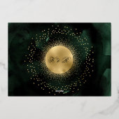 Celestial Midnight Groen Goud Sterren Bruiloft Folie Uitnodiging (Achterkant)