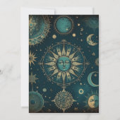 Celestial Midnight Groen Goud Sterren Bruiloft Kaart (Achterkant)