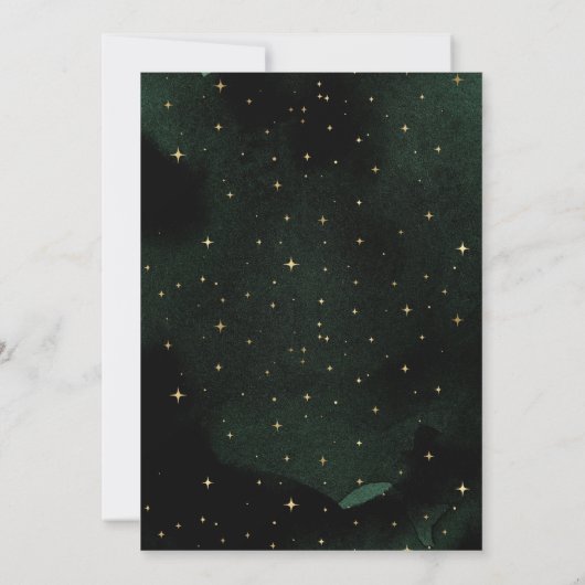 Celestial Midnight Groen Gouden Sterren Quinceaner Kaart (Achterkant)