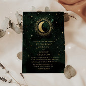 Celestial Midnight Groene Sterren Maan Bruiloft Kaart