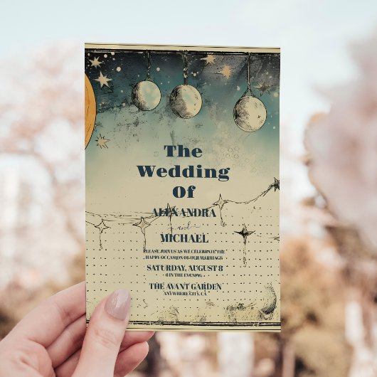 Celestial Midnight Sterren Bruiloft Kaart
