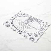 Celestial Midnight Sterren Maan Zon Bruiloft Zilve Folie Uitnodiging (Gedraaid)