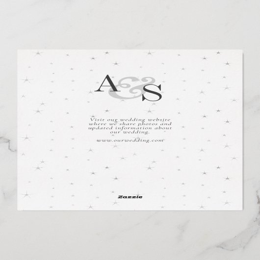 Celestial Midnight Sterren Maan Zon Bruiloft Zilve Folie Uitnodiging (Achterkant)