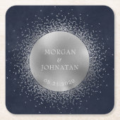 Celestial Midnight Zilveren Maan Bruiloft Kartonnen Onderzetters (Voorkant)