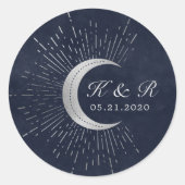 Celestial Midnight Zilveren Maan Bruiloft Ronde Sticker (Voorkant)