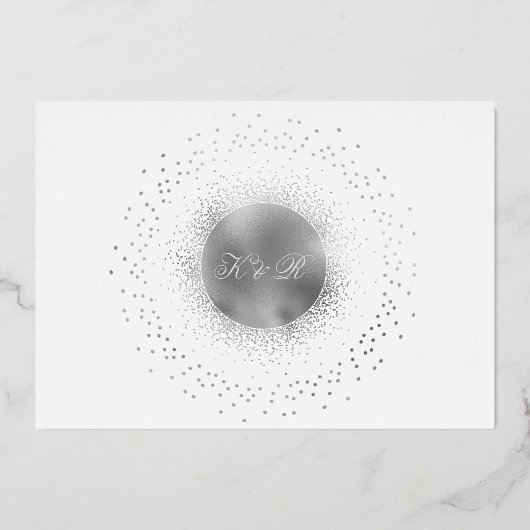 Celestial Midnight Zilveren Sterren Bruiloft Folie Uitnodiging (Achterkant)