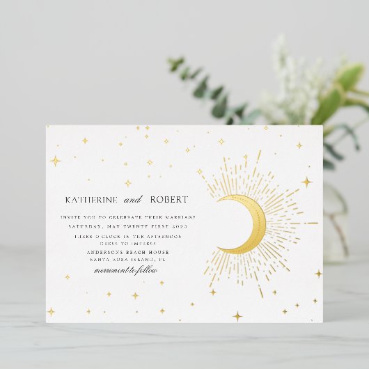 Celestial Midnight Zilveren Sterren Bruiloft Folie Uitnodiging (Staand Voorkant)